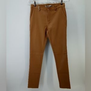 NWT Lucy Paris Vegan Faux Leather Tan Skinny Pants S Cotton Spandex